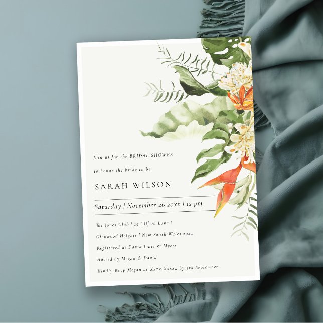 Invitation Fête des mariées végétale tropicale orange verte (Créateur téléchargé)
