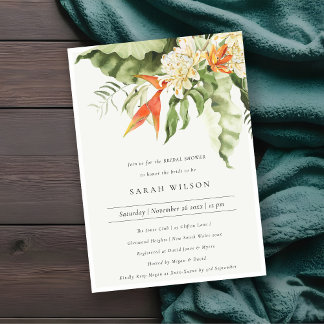 Invitation Fête des mariées végétale tropicale orange verte