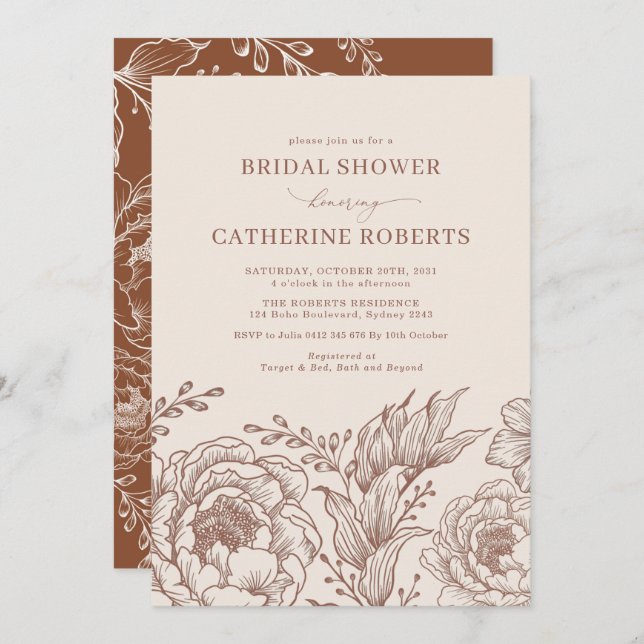 Invitation Fête des mariées végétale Vintage moderne (Devant / Derrière)