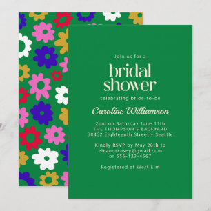 Invitation Fête des mariées verte aux fleurs scandinaves colo