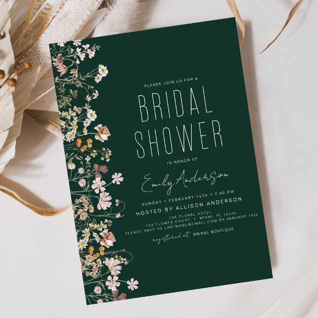 Invitation Fête des mariées verte du Fleur sauvage Boho (Créateur téléchargé)