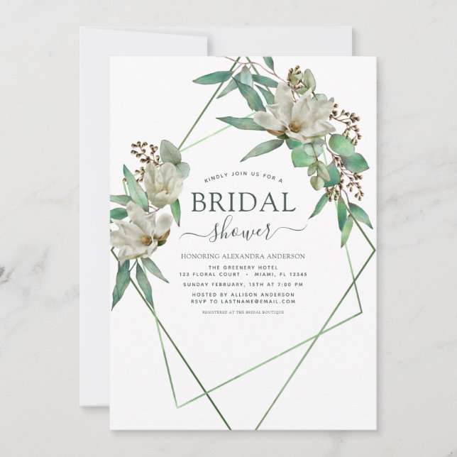 Invitation Fête des mariées verte Eucalyptus Magnolia (Devant)