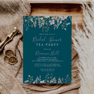 Invitation Fête des mariées verte fleur sauvage Tea Party