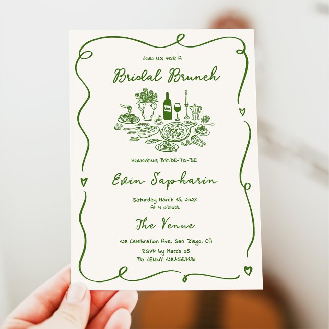 Invitation Fête des mariées verte tirée à la main (Créateur téléchargé)