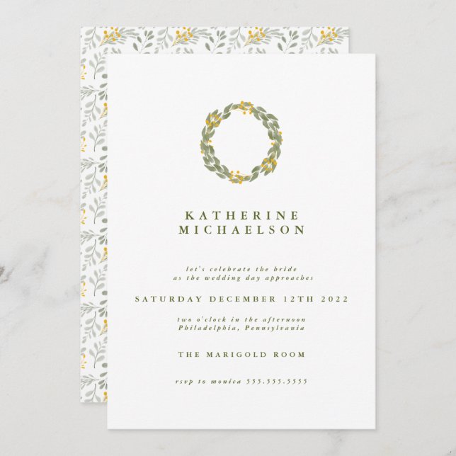 Invitation FÊTE DES MARIÉES | Verte Watercolor (Devant / Derrière)