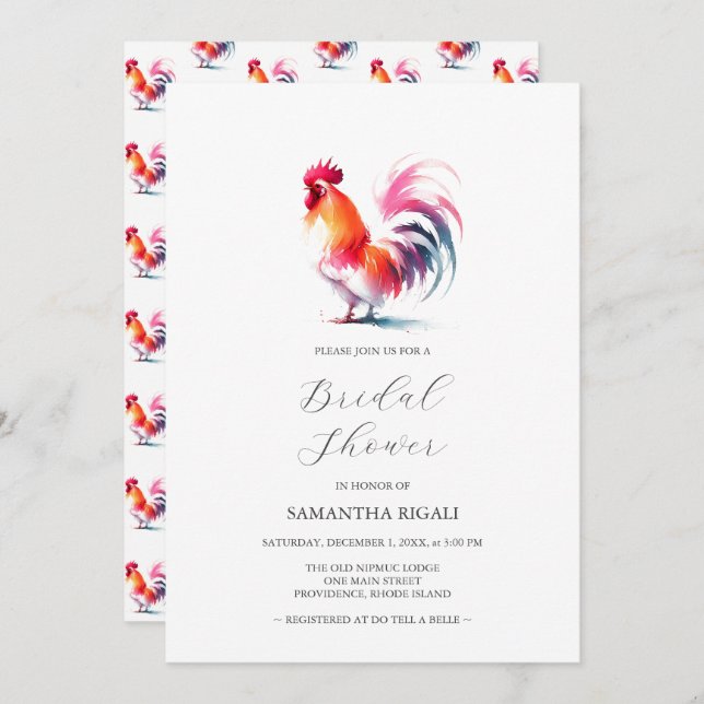 Invitation Fête des mariées vibrante du coq (Devant / Derrière)