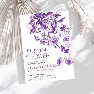 Invitation Fête des mariées vintage à fleurs violettes Toile