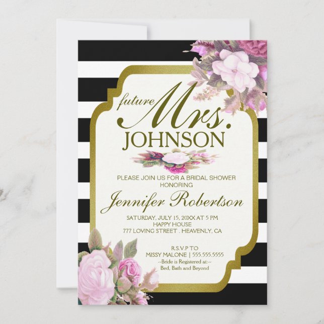 Invitation  | Fête des mariées Vintage avec Fleurs (Devant)