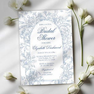 Invitation Fête des mariées vintage bleu Floral Toile
