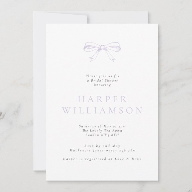 Invitation Fête des mariées vintage Bow Lilac (Devant)