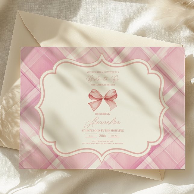 Invitation Fête des mariées vintage Cute Rose Bow (Créateur téléchargé)
