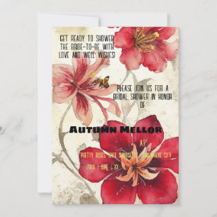 Invitation Fête des mariées vintage Ephemera Red Lillies