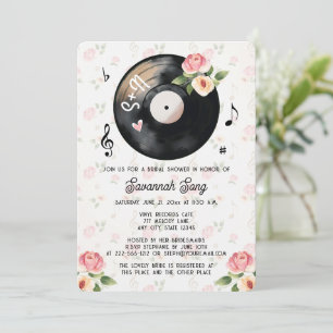 Invitation Fête des mariées vintage Floral Vinyl Record