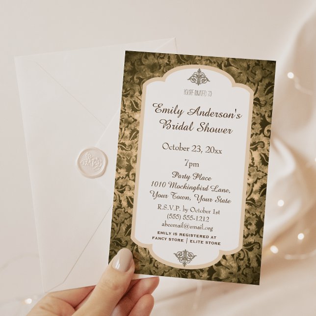 Invitation Fête des mariées vintage Gold Damask (Créateur téléchargé)