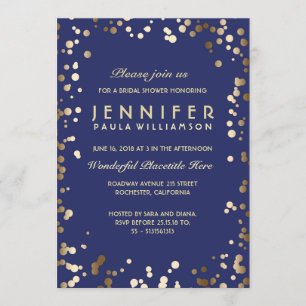 Invitation Fête des mariées Vintage Gold et Navy Confetti