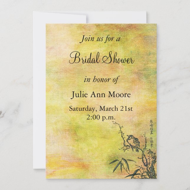 Invitation Fête des mariées vintage japonaise d'oiseaux (Devant)