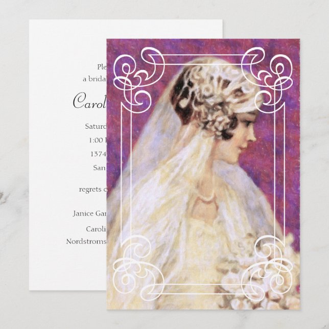 Invitation Fête des mariées Vintage mariée avec cadre (Devant / Derrière)