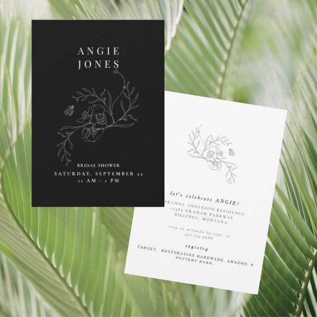 Invitation Fête des mariées Vintage noire et blanche (Créateur téléchargé)