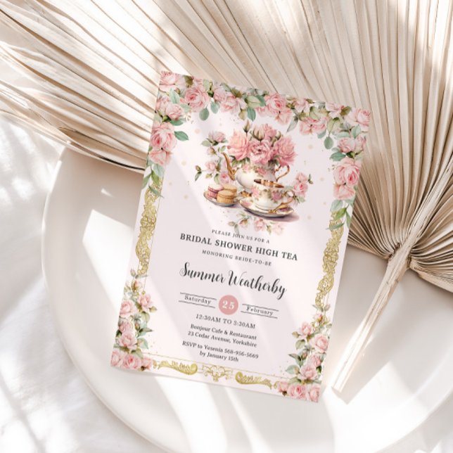 Invitation Fête des mariées vintage Rose Floral High Tea Part (Créateur téléchargé)