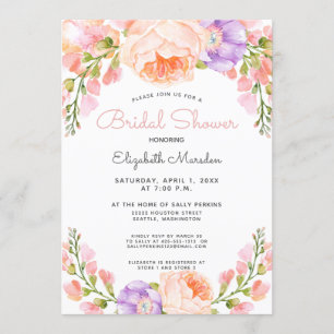 Invitation Fête des mariées vintage rose violet rose Peach