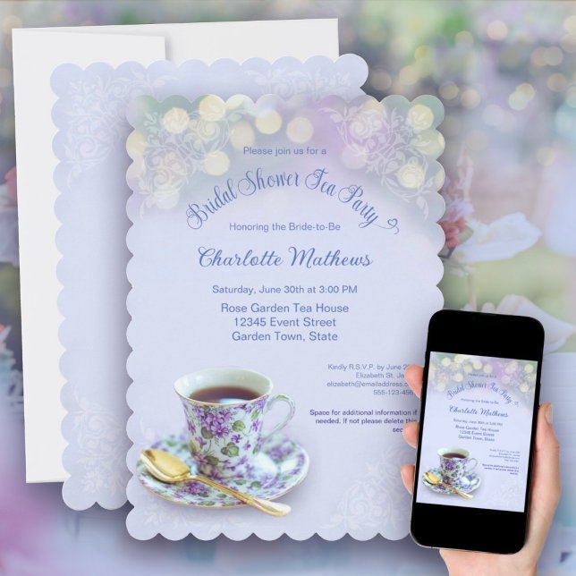 Invitation Fête des mariées vintage Tea Party Bleu (Vintage Tea Party Bridal Shower Blue Invitation)
