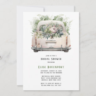 Invitation Fête des mariées Vintage Voiture Et Peony Florals