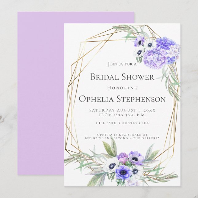 Invitation FÊTE DES MARIÉES | Violet Anémonique Bouquets flor (Devant / Derrière)