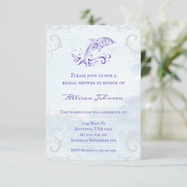 Invitation Fête des mariées violet dauphin (Debout devant)