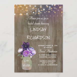Invitation Fête des mariées violet Floral Mason Jar Rustique