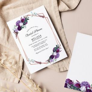Invitation Fête des mariées violet Floral Rose or géométrique