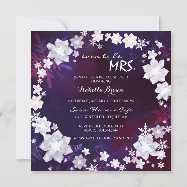Invitation Fête des mariées violette de germe d'hiver (Devant)