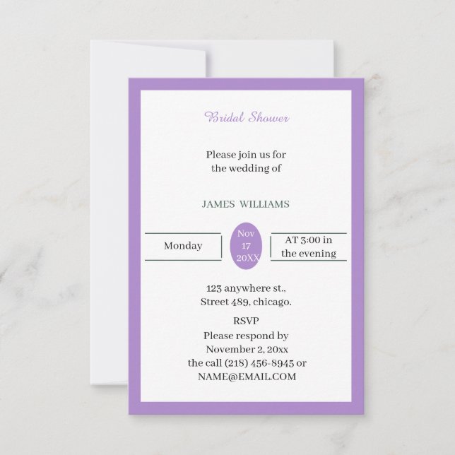 Invitation Fête des mariées violette simple (Devant)