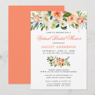 Invitation Fête des mariées virtuelle Aquarelle Coral Floral