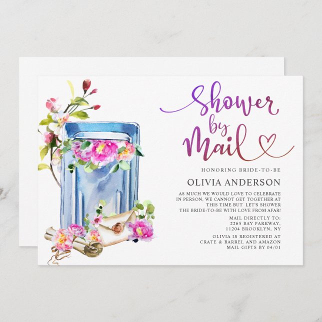 Invitation Fête des mariées virtuelle aquarelle par courrier (Devant / Derrière)