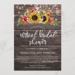 Invitation Fête des mariées virtuelle des tournesols rustique