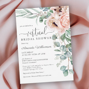 Invitation Fête des mariées virtuelle rose et beige Floral