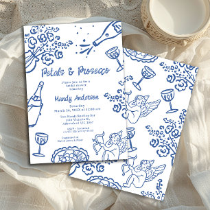 Invitation Fête des mariées Whimsical Drake Blue Petal Prosec