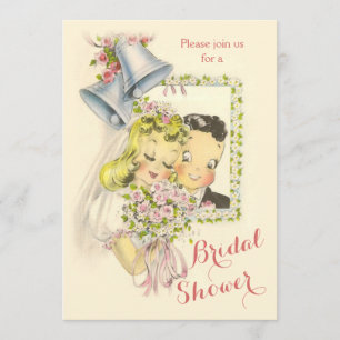 Invitation Fête des mariées Whimsical Retro Bride et Groom