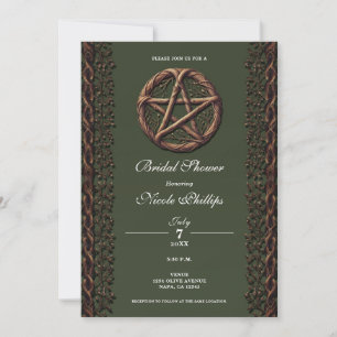 Invitation Fête des mariées Wicca verte en bois Twig Pentacle