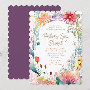 Invitation Fête des Mères Brunch Aquarelle Fleur sauvage Flor