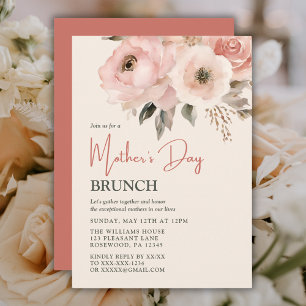 Invitation Fête des mères Brunch Aquarelle rose Floral