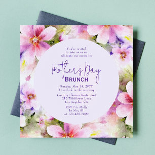 Invitation Fête des Mères Brunch Elégante aquarelle Fleurs