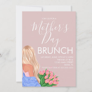 Invitation Fête des mères Brunch Floral Blush Pink Ladies