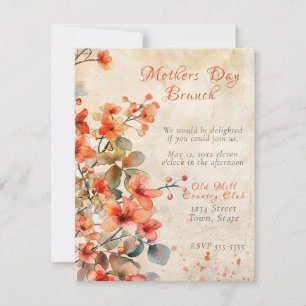 Invitation Fête des mères Brunch Peach Watercolor Flowers