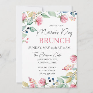 Invitation Fête des Mères Brunch Rose Floral Vert