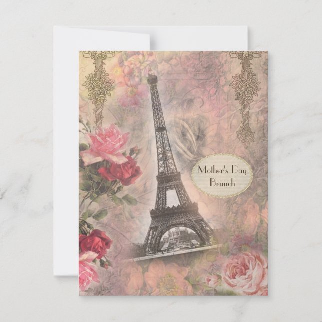 Invitation Fête des Mères Brunch Shabby Chic Tour Eiffel (Devant)