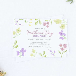 Invitation Fête des Mères Brunch Soft Floral Aquarelle Pastel