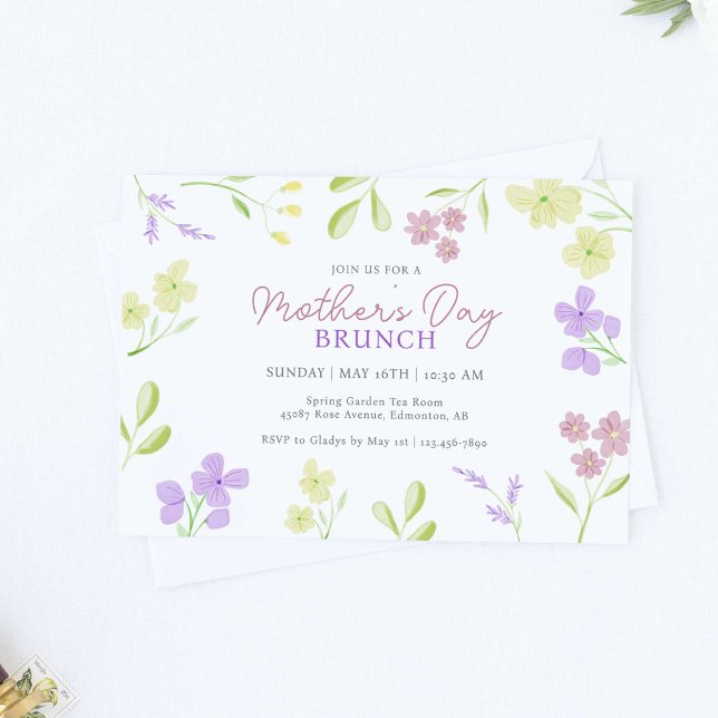 Invitation Fête des Mères Brunch Soft Floral Aquarelle Pastel (Créateur téléchargé)