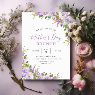 Invitation Fête des mères de Lilac Floral Brunch Party