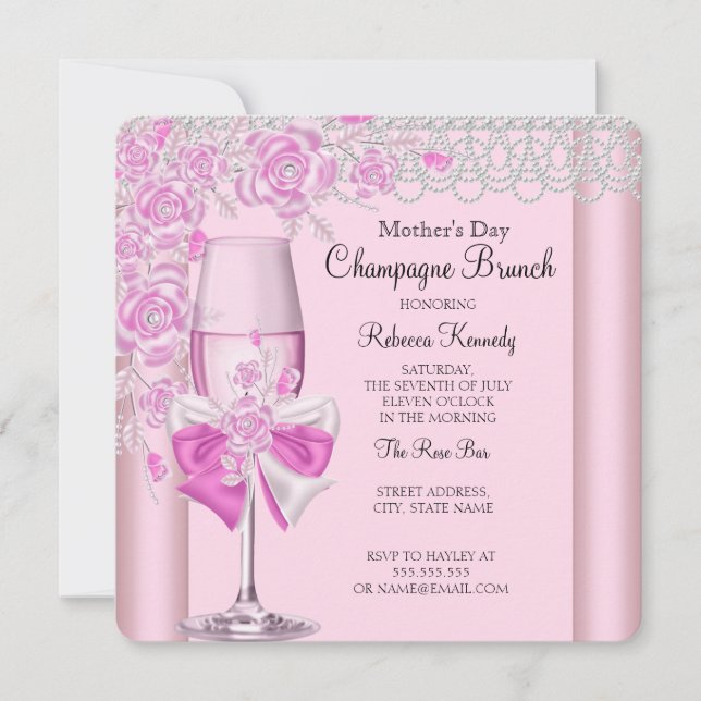 Invitation Fête des Mères Pretty Rose Champagne Brunch 2C (Devant)